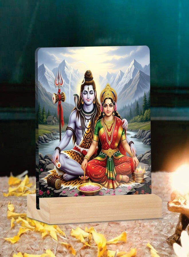Giftplease Divine Lord Shiva & Goddess Parvati Plaque with Wooden Stand | Religious Photo Frame for Home Temple, Pooja Room, Office & Spiritual Gift for Housewarming, Wedding & Festivals GD_20 - Image 5